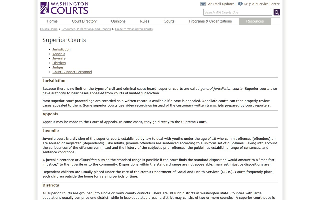 Washington Superior Courts guide for Pierce County court records searches