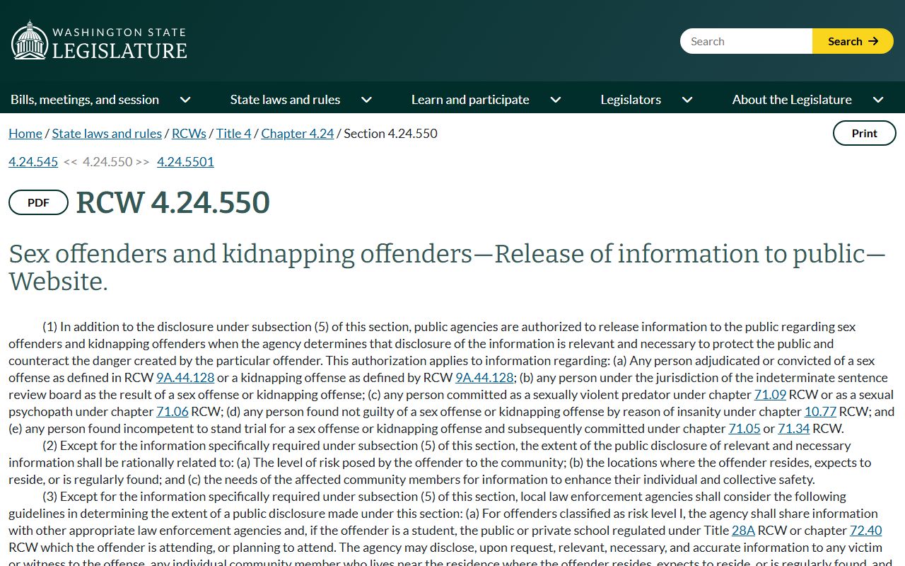 RCW 4.24.550 sex offender public notification statute Pierce County Washington