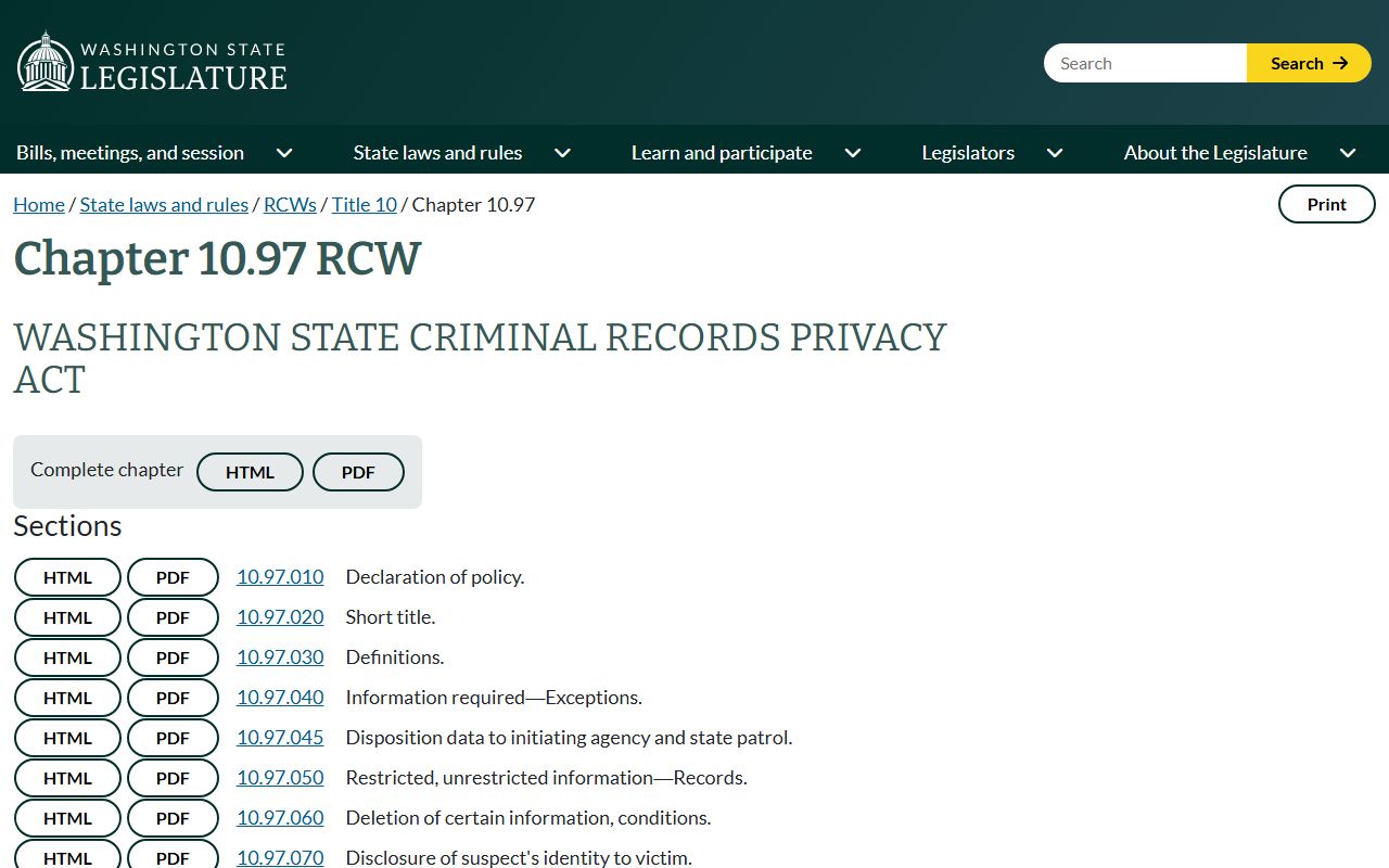 Chapter 10.97 RCW Washington Criminal Records Privacy Act Pierce County criminal history
