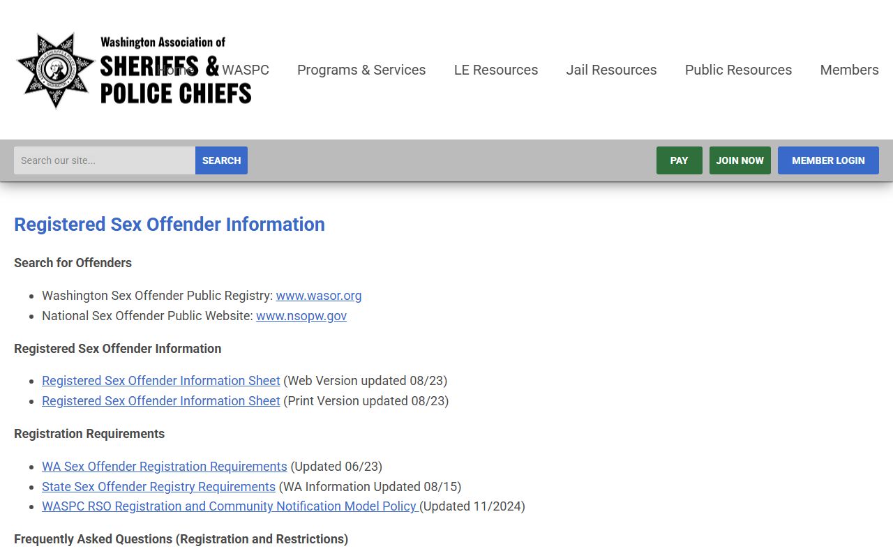 WASPC sex offender registry search for Pierce County Washington