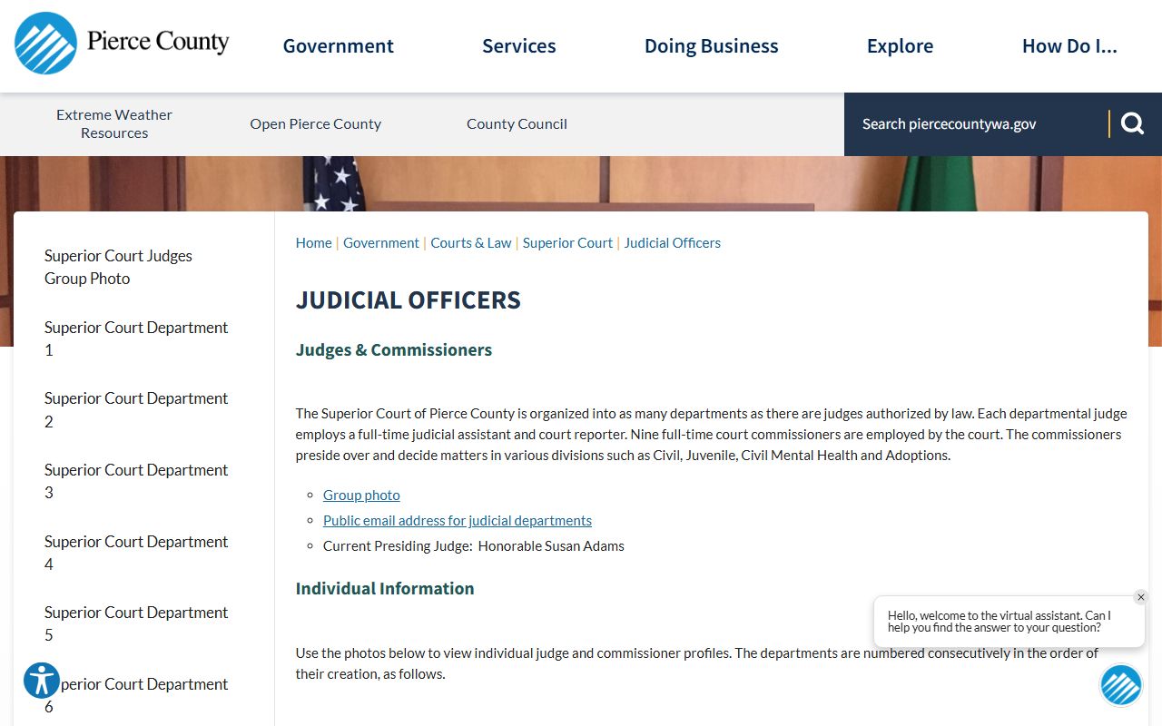 Pierce County Superior Court judicial officers by department