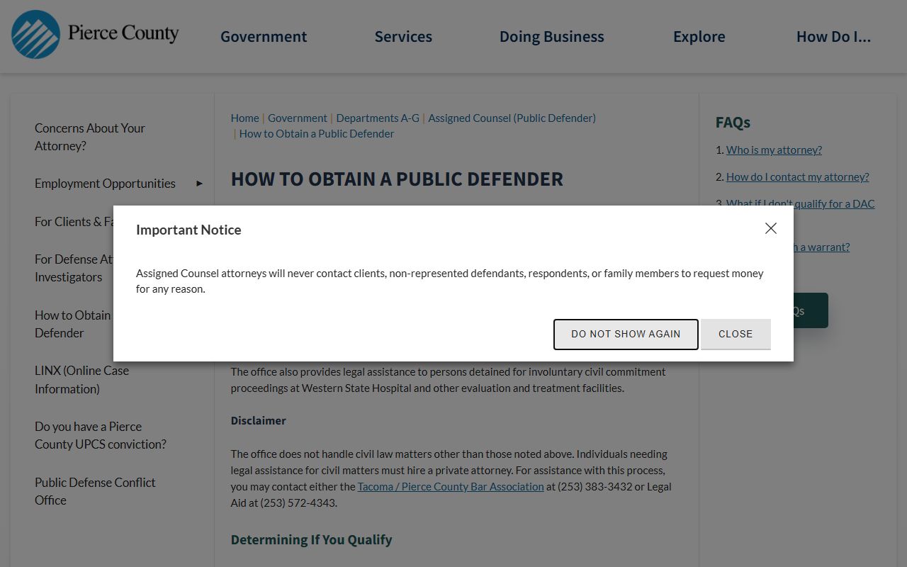 How to obtain a public defender in Pierce County court