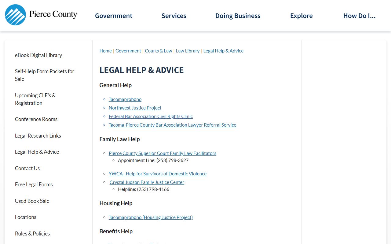 Pierce County legal help and advice resources for court records