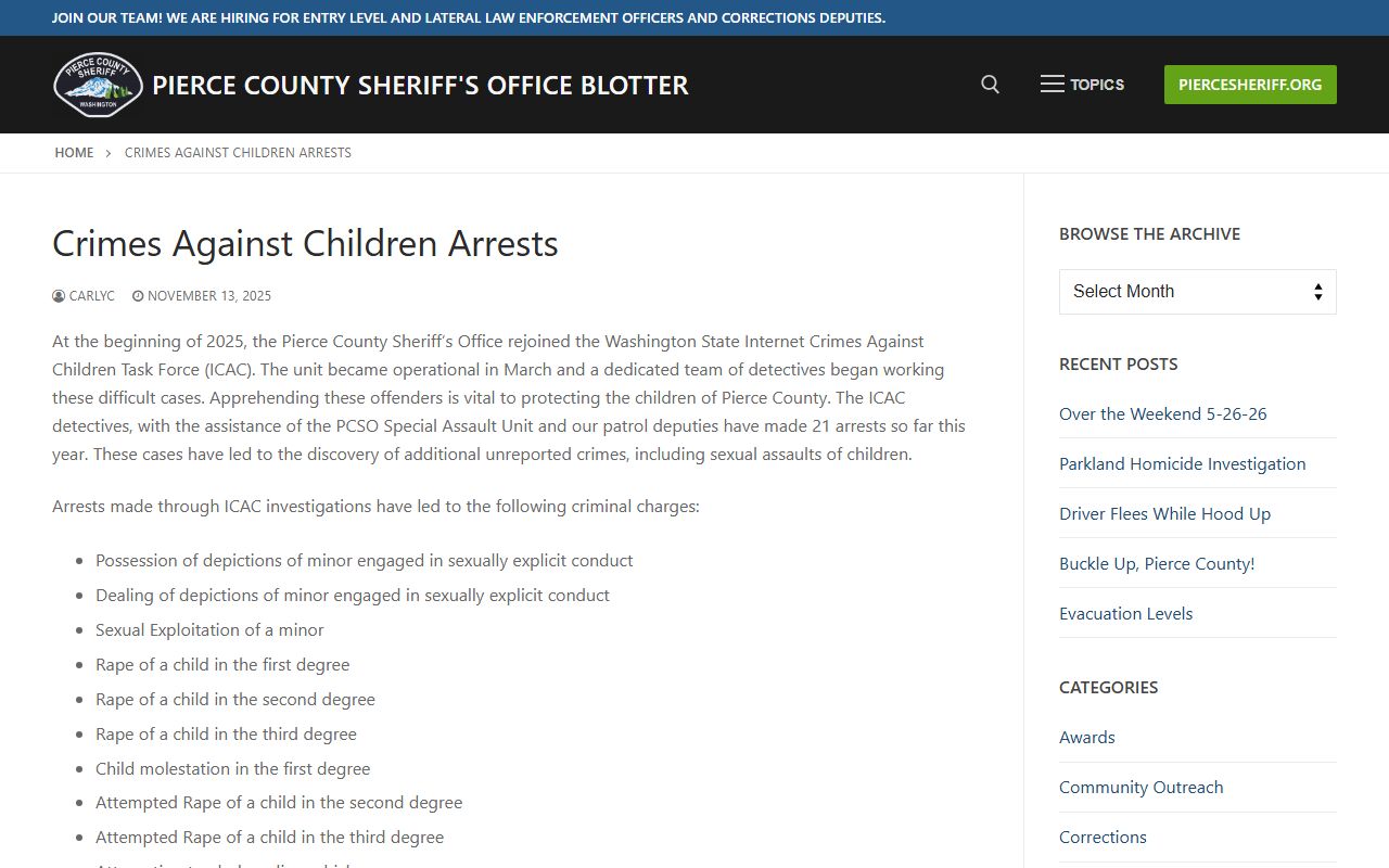 Pierce County Sheriff Internet Crimes Against Children arrests update