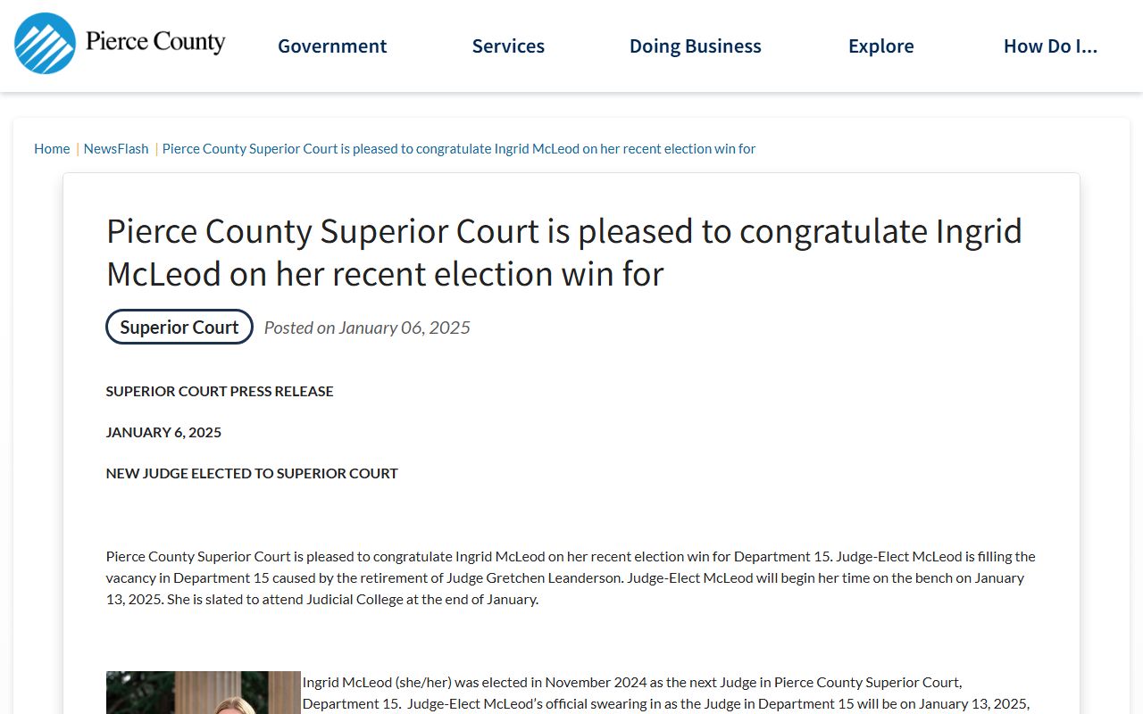 Pierce County Superior Court news on judge Ingrid McLeod