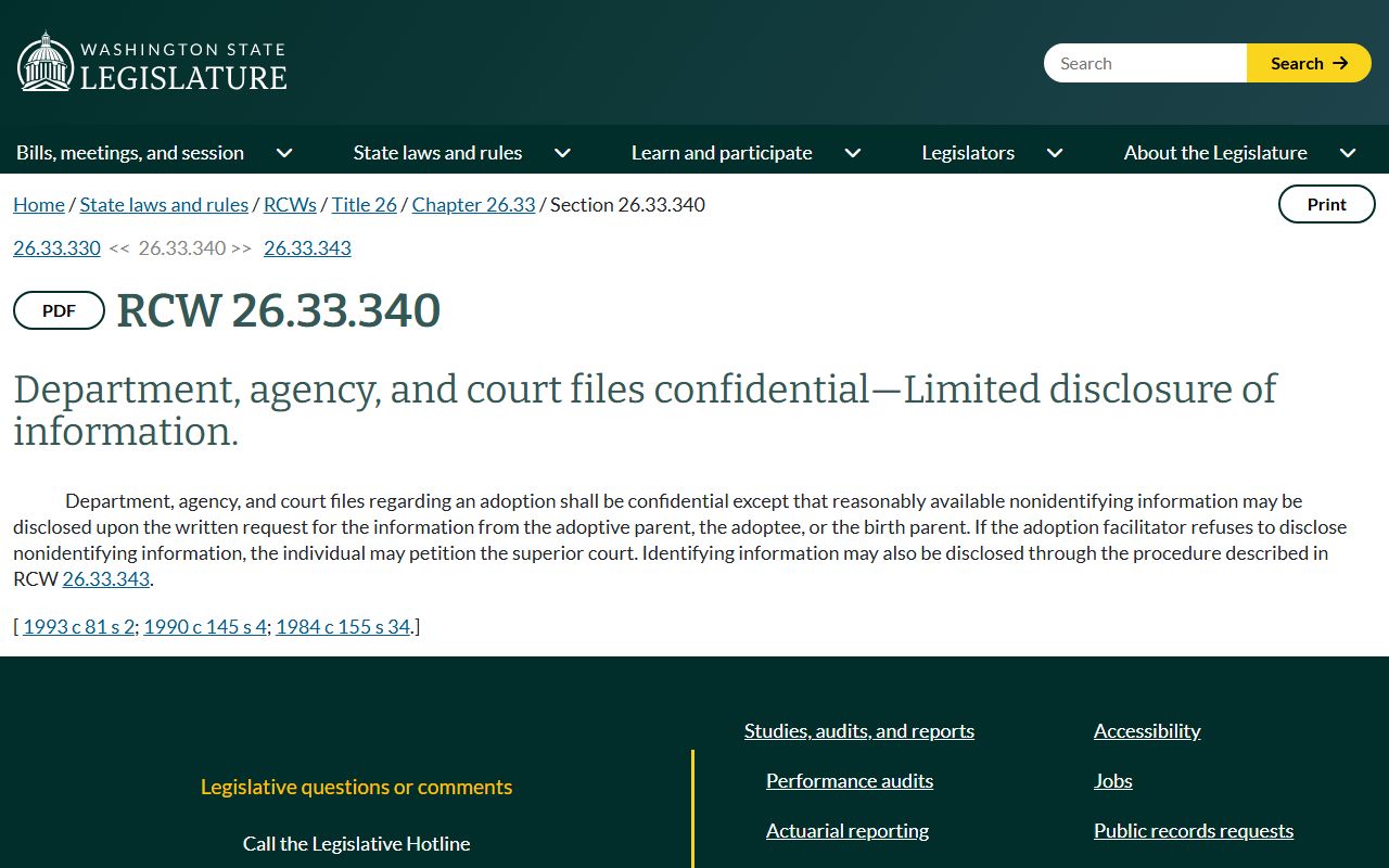 RCW 26.33.340 on adoption record confidentiality for Pierce County court files
