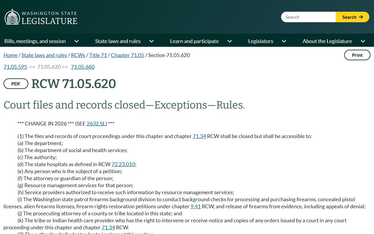 RCW 71.05.620 on behavioral health record confidentiality for Pierce County Involuntary Commitment Court records