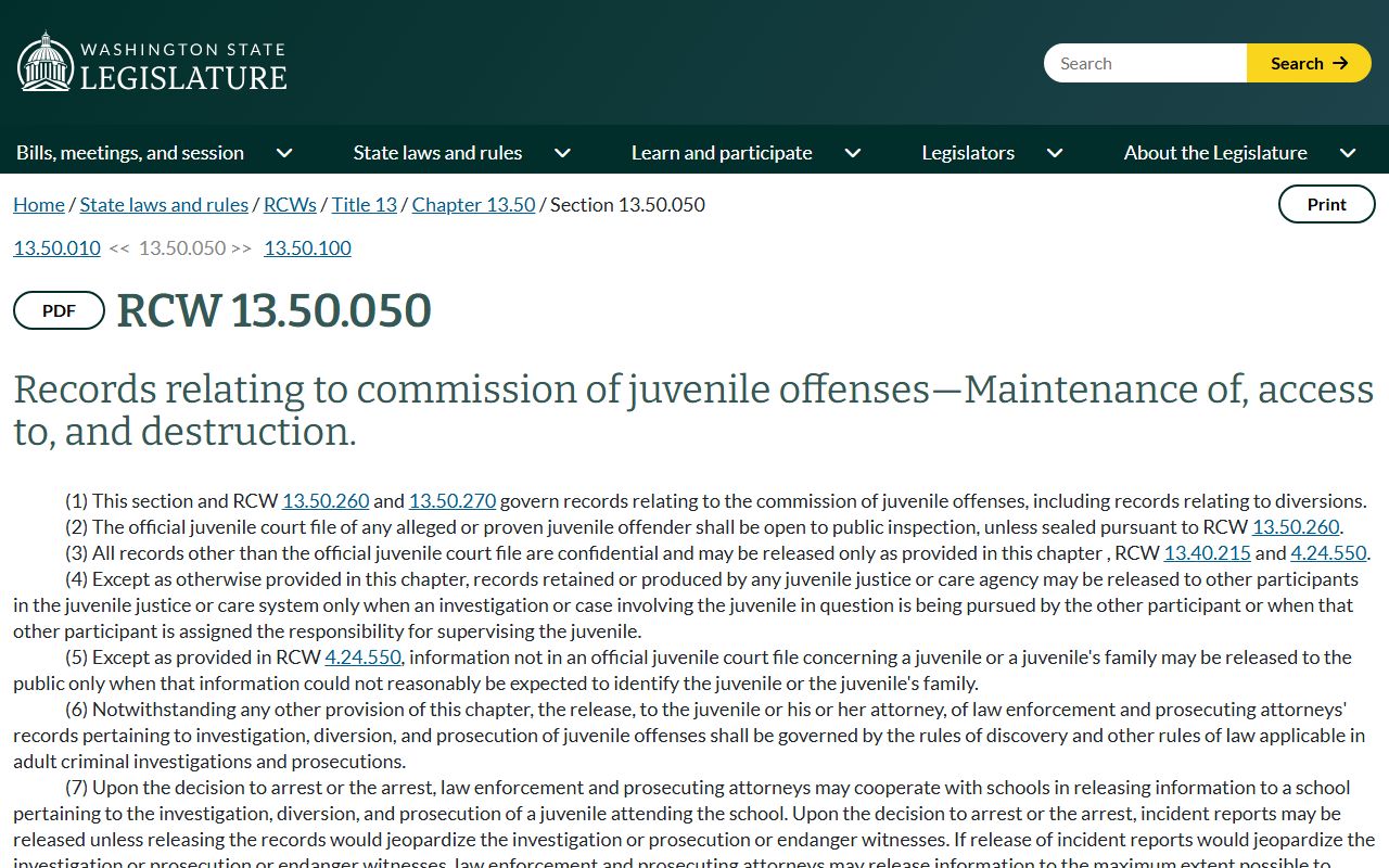 RCW 13.50.050 on juvenile court record confidentiality applicable to Pierce County restricted records