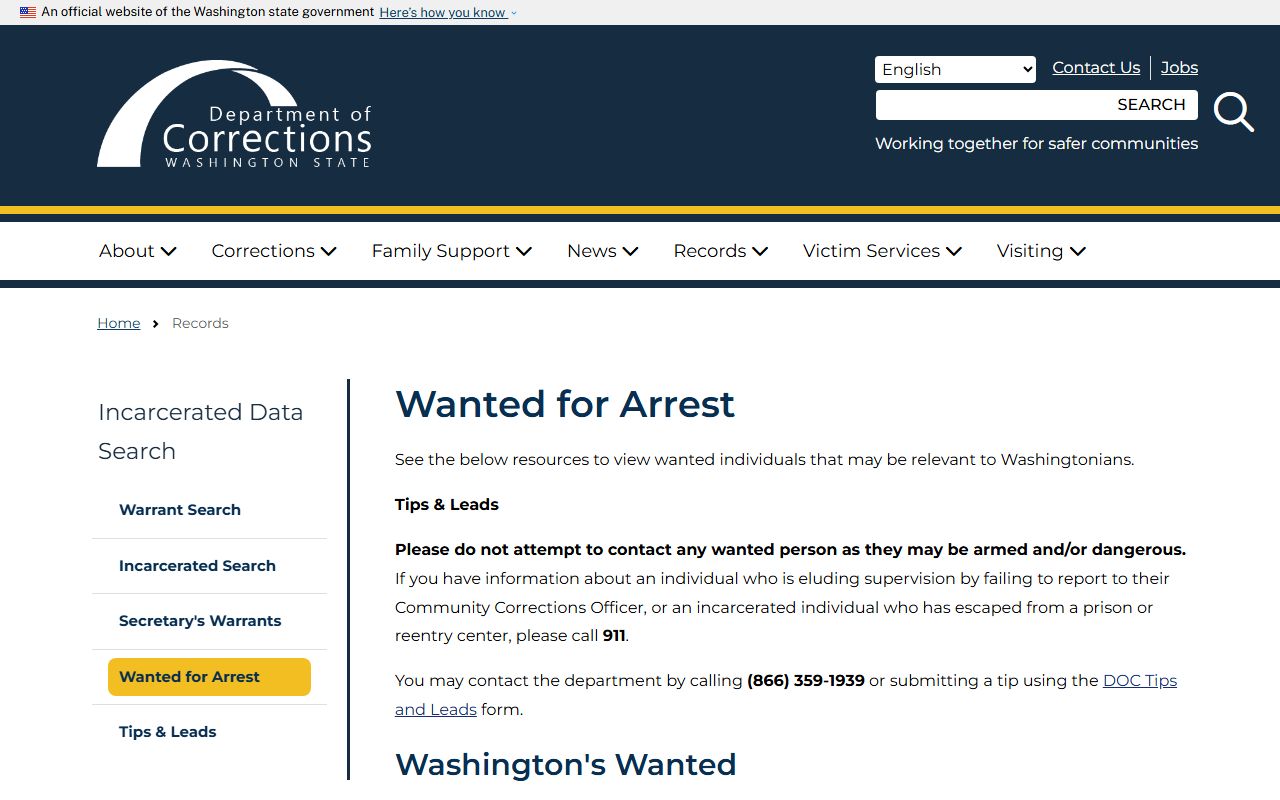 Washington DOC wanted for arrest page relevant to Pierce County released inmates searches