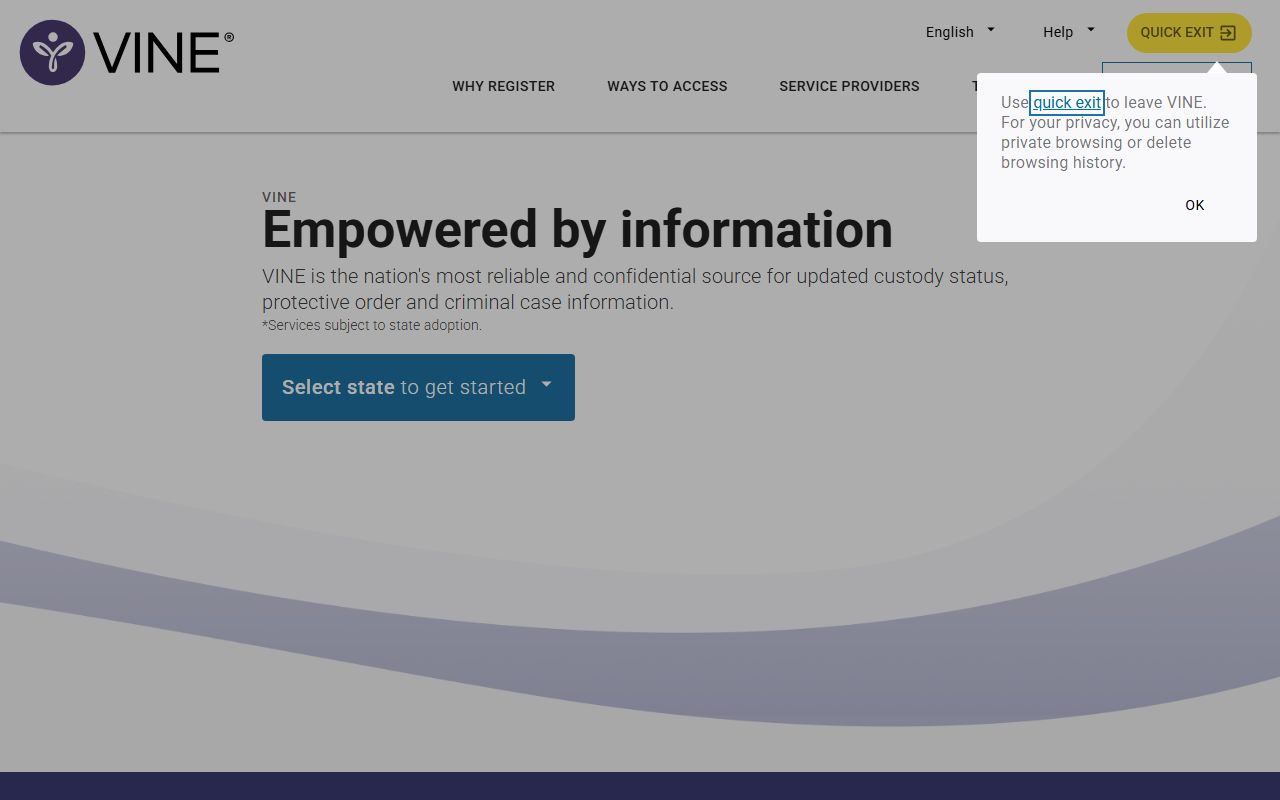 VINELink custody notification system for Pierce County released inmates