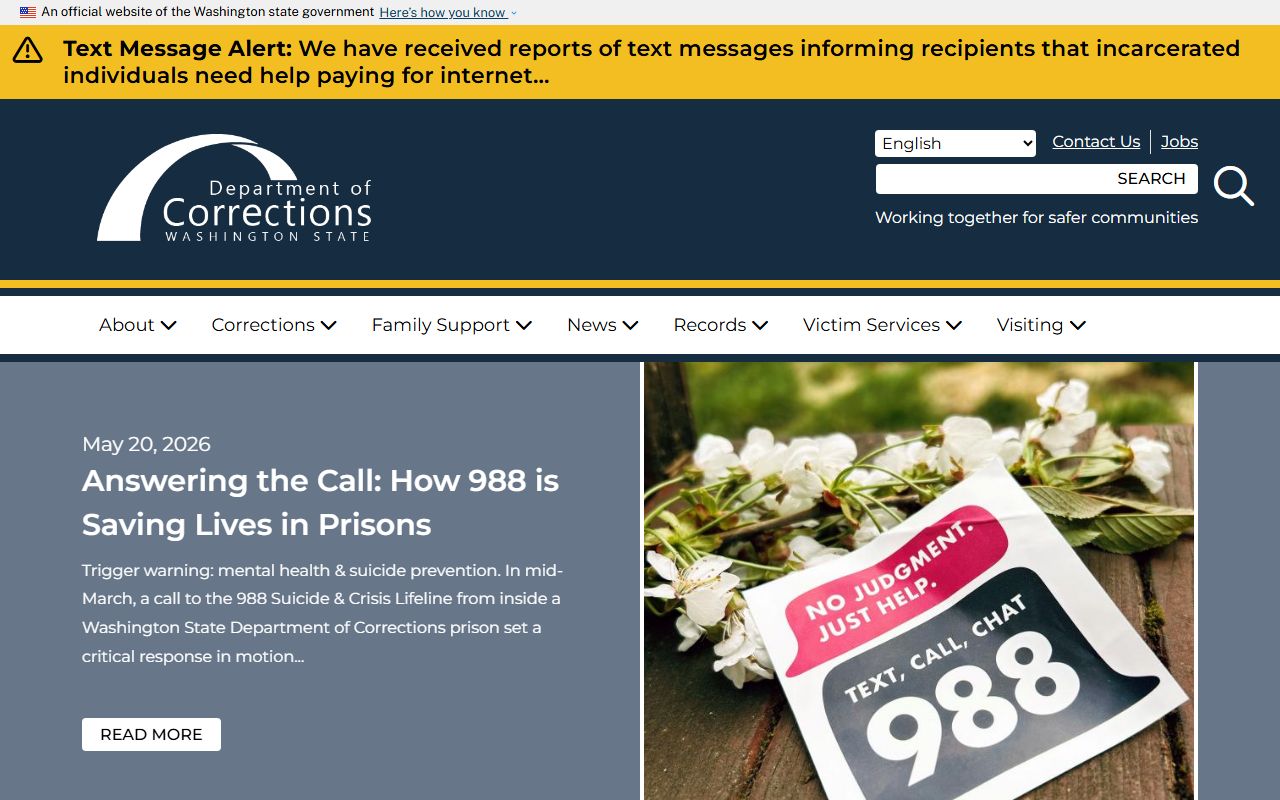 Washington Department of Corrections home page for Pierce County released inmates DOC searches