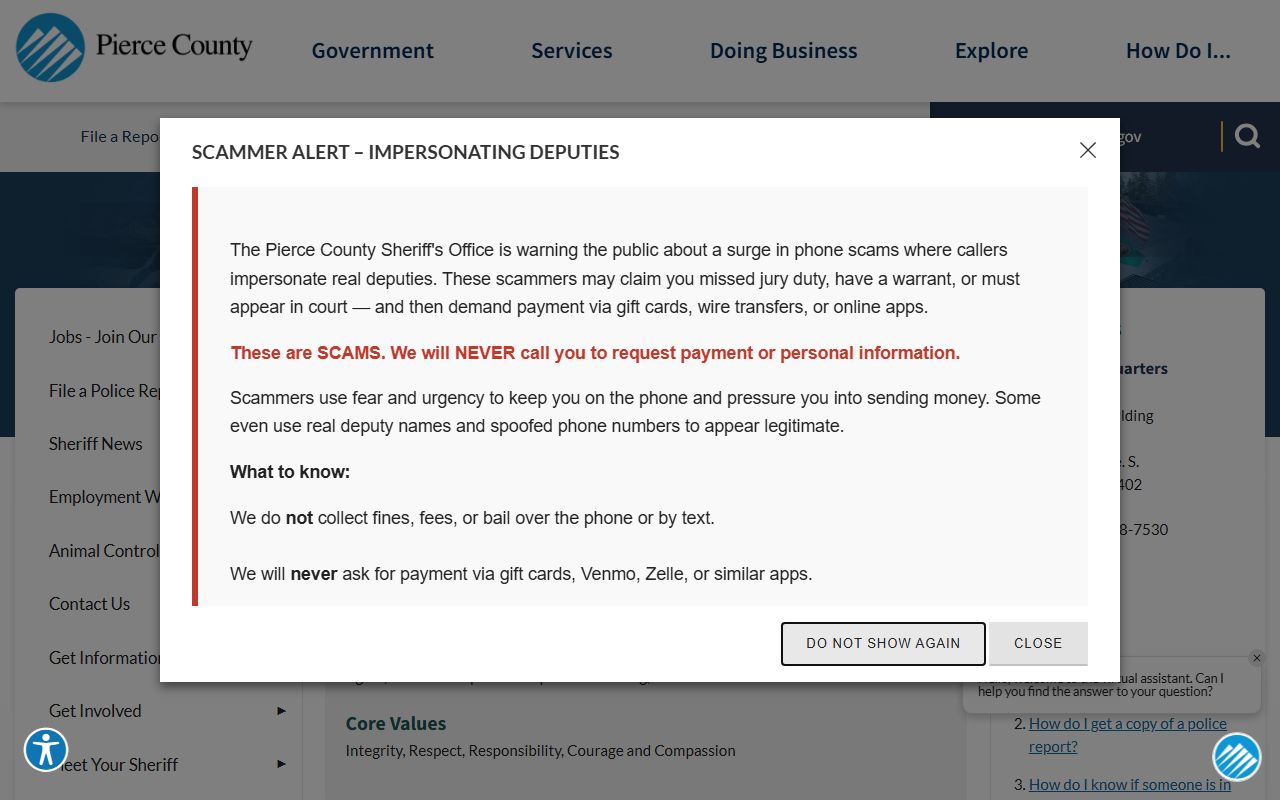 Pierce County Sheriff office website showing released inmates and custody information